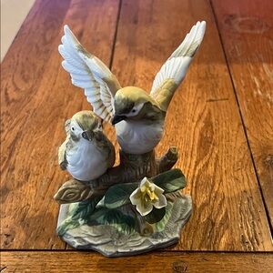 Ceramic Bird Figurine with Yellow and White Accents